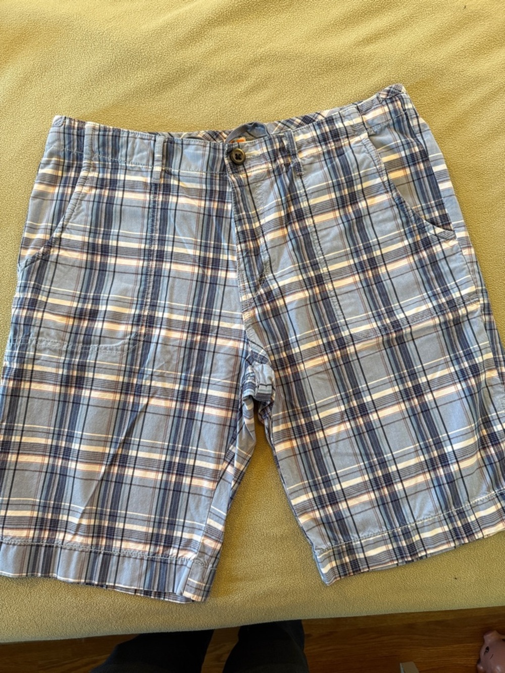BOSS ORANGE Light Blue, Navy & White Plaid Cotton Shorts